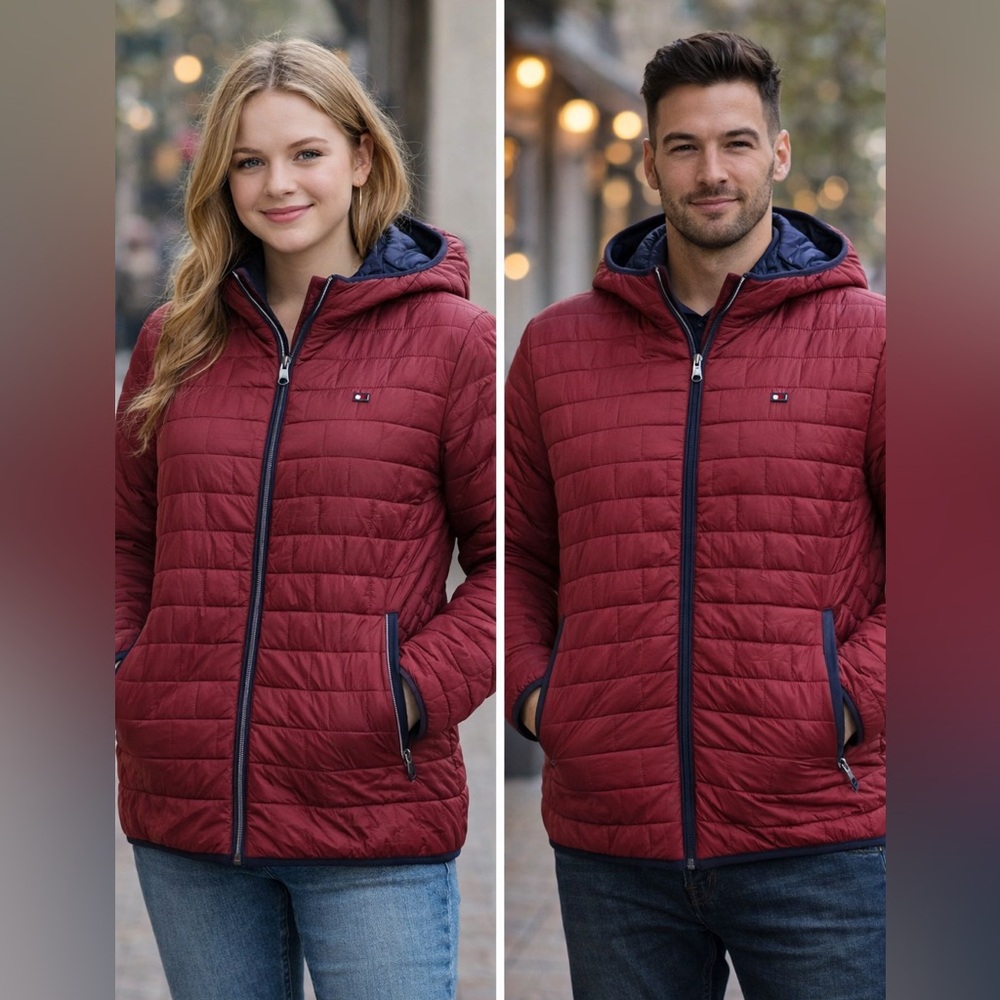 🎄Tommy Hilfiger Men's Burgundy Puffer lightweight Jacket ptp 24”🎄